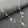 Sterling Silver Fancy Necklace, Cross and Rolo Design, with White Cubic Zirconia, Polished, Silver Finish, 04.401.0008.18 (02 MM Thickness, 18 Inches Length)