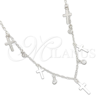 Sterling Silver Fancy Necklace, Cross and Rolo Design, with White Cubic Zirconia, Polished, Silver Finish for wholesale, main product view
