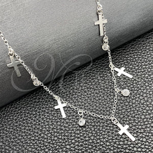 Sterling Silver Necklace — Fancy Necklace Cross and Rolo Design with White — main product view — SKU 149770 | Plata 925 collar — elegante Necklace cruz and Rolo diseño with blanco — SKU 149770