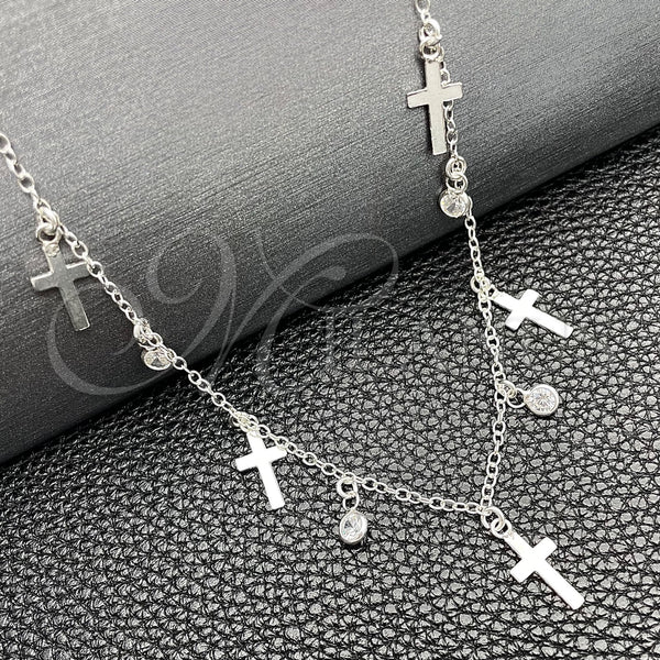 Sterling Silver Necklace — Fancy Necklace Cross and Rolo Design with White — main product view — SKU 149770 | Plata 925 collar — elegante Necklace cruz and Rolo diseño with blanco — SKU 149770