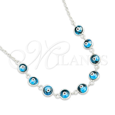 Sterling Silver Fancy Necklace, Evil Eye and Snake Design, with Turquoise Crystal, Polished, Silver Finish, 04.401.0009.18 (02 MM Thickness, 18 Inches Length)