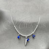 Sterling Silver Fancy Necklace, Evil Eye and Snake Design, with Aqua Blue Crystal, Polished, Silver Finish, 04.401.0010.18 (02 MM Thickness, 18 Inches Length)