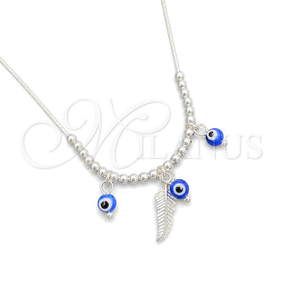 Sterling Silver Fancy Necklace, Evil Eye and Snake Design, with Aqua Blue Crystal, Polished, Silver Finish for wholesale, main product view