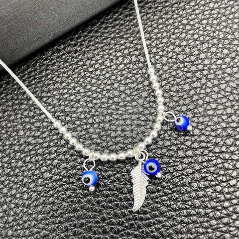 Sterling Silver Fancy Necklace, Evil Eye and Snake Design, with Aqua Blue Crystal, Polished, Silver Finish, 04.401.0010.18 (02 MM Thickness, 18 Inches Length)