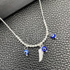 Sterling Silver Fancy Necklace, Evil Eye and Snake Design, with Aqua Blue Crystal, Polished, Silver Finish, 04.401.0010.18 (02 MM Thickness, 18 Inches Length)
