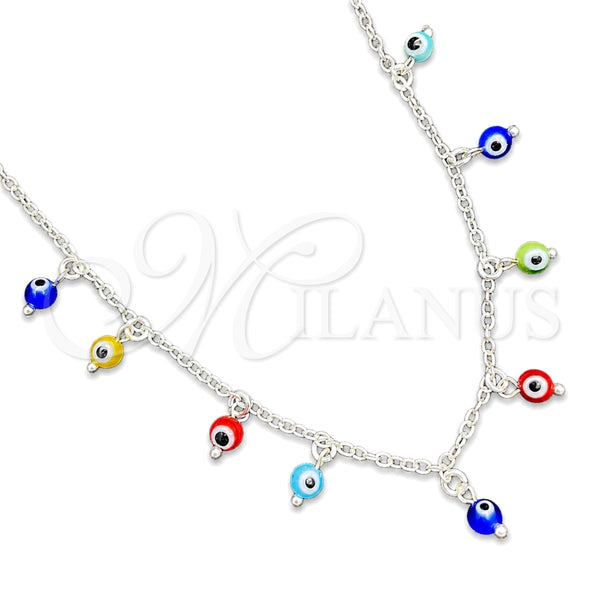 Sterling Silver Necklace — Fancy Necklace Evil Eye and Rolo Design with — main product view — SKU 149773 | Plata 925 collar — elegante Necklace Evil Eye and Rolo diseño with — SKU 149773