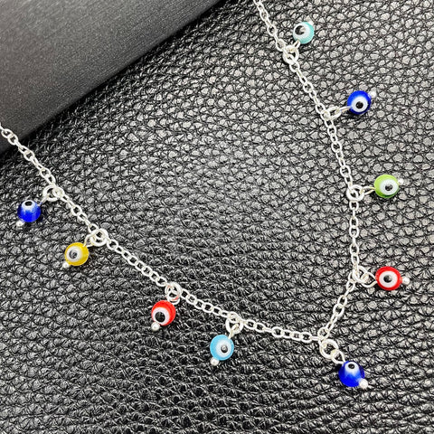 Sterling Silver Fancy Necklace, Evil Eye and Rolo Design, with Multicolor Crystal, Polished, Silver Finish, 04.401.0011.18 (02 MM Thickness, 18 Inches Length)