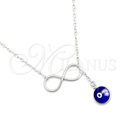 Sterling Silver Fancy Necklace, Evil Eye and Rolo Design, with White Crystal, Polished, Silver Finish for wholesale, main product view