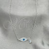 Sterling Silver Fancy Necklace, Evil Eye and Rolo Design, with Ivory Mother of Pearl and White Cubic Zirconia, Polished, Silver Finish, 04.401.0014.18 (02 MM Thickness, 18 Inches Length)