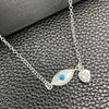 Sterling Silver Fancy Necklace, Evil Eye and Rolo Design, with Ivory Mother of Pearl and White Cubic Zirconia, Polished, Silver Finish, 04.401.0014.18 (02 MM Thickness, 18 Inches Length)