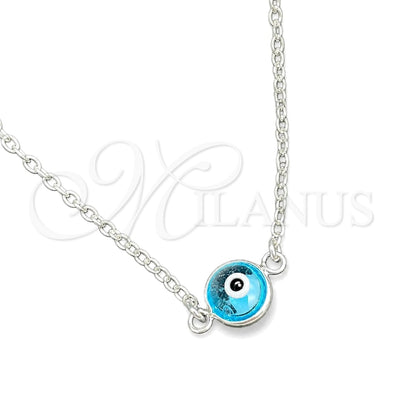 Sterling Silver Fancy Necklace, Evil Eye and Rolo Design, with Turquoise Crystal, Polished, Silver Finish for wholesale, main product view