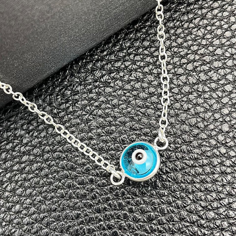 Sterling Silver Fancy Necklace, Evil Eye and Rolo Design, with Turquoise Crystal, Polished, Silver Finish, 04.401.0015.18 (02 MM Thickness, 18 Inches Length)