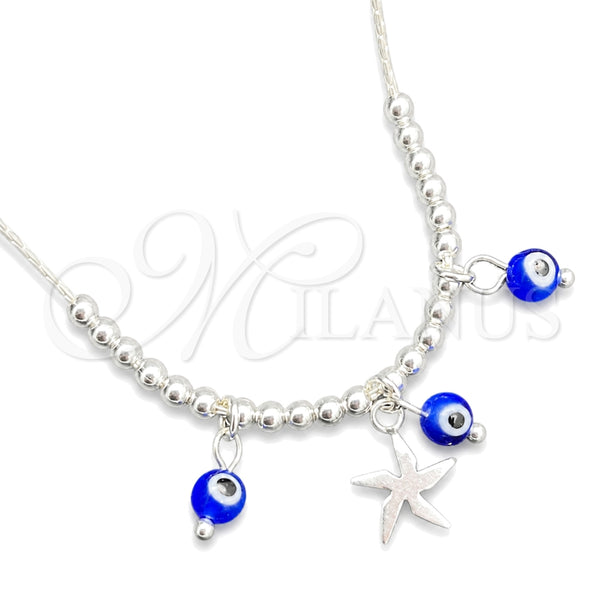 Sterling Silver Necklace — Fancy Necklace Snake and Ball Design with Blue — main product view — SKU 149779 | Plata 925 collar — elegante Necklace Snake and Ball diseño with Blue — SKU 149779