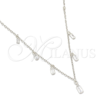Sterling Silver Fancy Necklace, Rolo and Ball Design, with White Cubic Zirconia, Polished, Silver Finish for wholesale, main product view