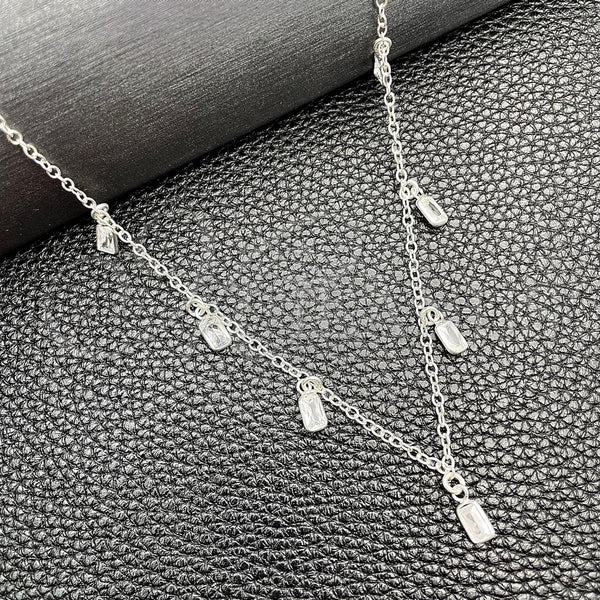 Sterling Silver Necklace — Fancy Necklace Rolo and Ball Design with White — main product view — SKU 149781 | Plata 925 collar — elegante Necklace Rolo and Ball diseño with blanco — SKU 149781