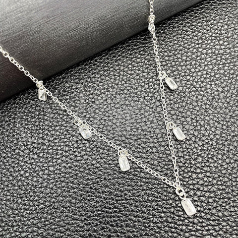 Sterling Silver Fancy Necklace, Rolo and Ball Design, with White Cubic Zirconia, Polished, Silver Finish, 04.402.0004.18 (06 MM Thickness, 18 Inches Length)
