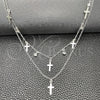 Sterling Silver Fancy Necklace, Rolo and Cross Design, with White Cubic Zirconia, Polished, Silver Finish, 04.402.0005.18 (06 MM Thickness, 18 Inches Length)