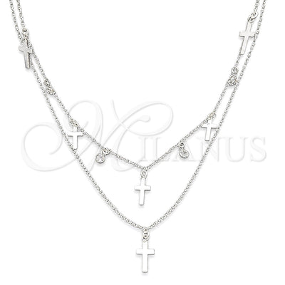 Sterling Silver Fancy Necklace, Rolo and Cross Design, with White Cubic Zirconia, Polished, Silver Finish for wholesale, main product view