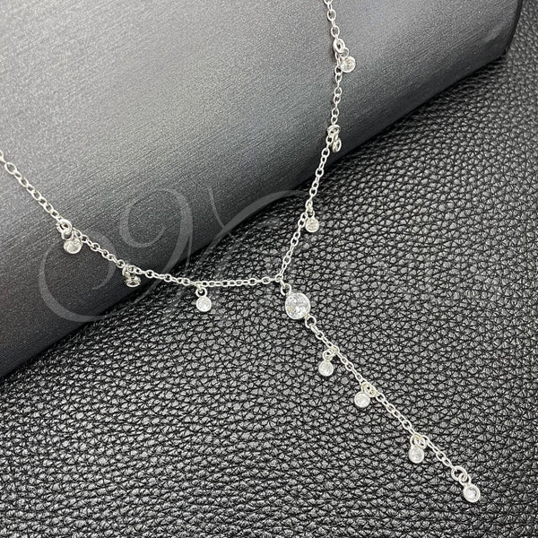 Sterling Silver Fancy Necklace, Rolo and Ball Design, with White Cubic Zirconia, Polished, Silver Finish, 04.402.0006.18 (06 MM Thickness, 18 Inches Length)
