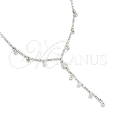 Sterling Silver Fancy Necklace, Rolo and Ball Design, with White Cubic Zirconia, Polished, Silver Finish for wholesale, main product view