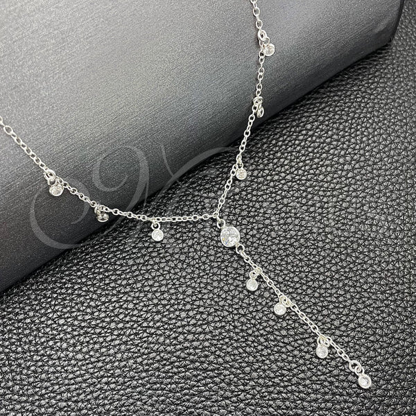 Sterling Silver Necklace — Fancy Necklace Rolo and Ball Design with White — main product view — SKU 149783 | Plata 925 collar — elegante Necklace Rolo and Ball diseño with blanco — SKU 149783