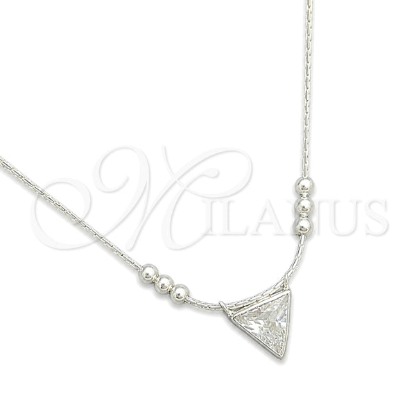 Sterling Silver Fancy Necklace, Snake and Ball Design, with White Cubic Zirconia, Polished, Silver Finish, 04.402.0008.18 (08 MM Thickness, 18 Inches Length)