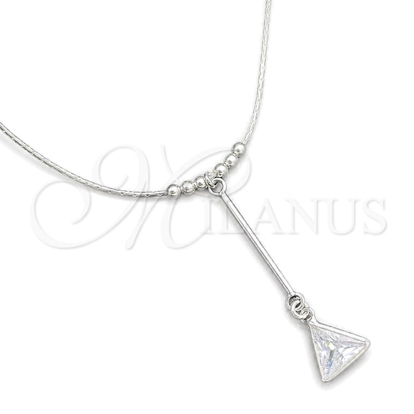 Sterling Silver Fancy Necklace, Snake and Ball Design, with White Cubic Zirconia, Polished, Silver Finish, 04.402.0009.18 (08 MM Thickness, 18 Inches Length)