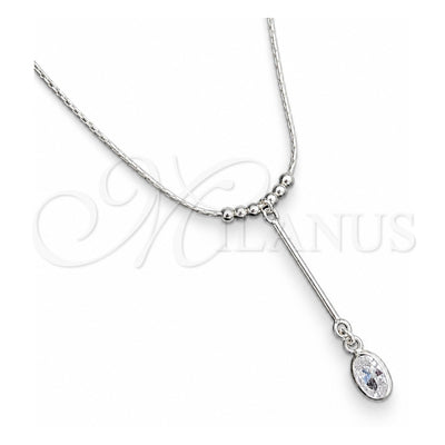 Sterling Silver Fancy Necklace, Snake and Ball Design, with White Cubic Zirconia, Polished, Silver Finish, 04.402.0010.18 (08 MM Thickness, 18 Inches Length)