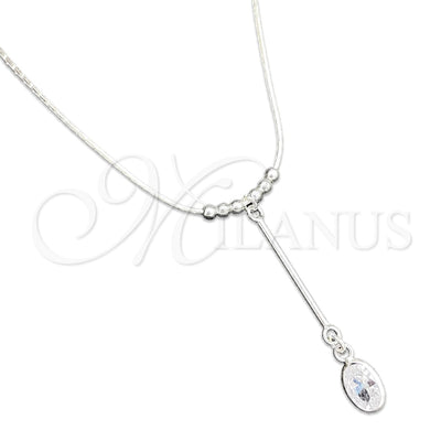 Sterling Silver Fancy Necklace, Snake and Ball Design, with White Cubic Zirconia, Polished, Silver Finish for wholesale, main product view