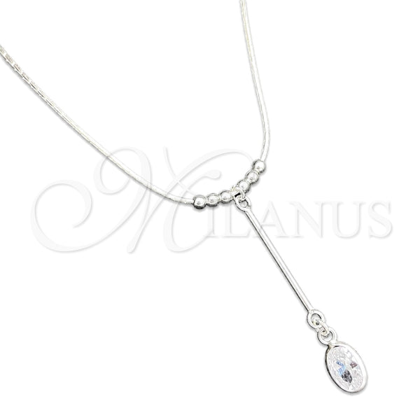 Sterling Silver Fancy Necklace, Snake and Ball Design, with White Cubic Zirconia, Polished, Silver Finish, 04.402.0010.18 (08 MM Thickness, 18 Inches Length)