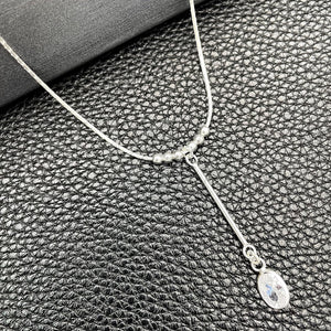 Sterling Silver Necklace — Fancy Necklace Snake and Ball Design with White — main product view — SKU 149787 | Plata 925 collar — elegante Necklace Snake and Ball diseño with blanco — SKU 149787