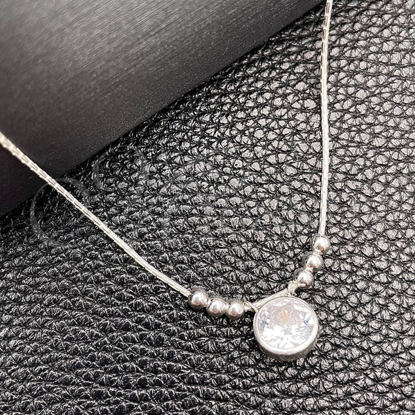 Sterling Silver Necklace — Fancy Necklace Snake and Ball Design with White — main product view — SKU 149788 | Plata 925 collar — elegante Necklace Snake and Ball diseño with blanco — SKU 149788