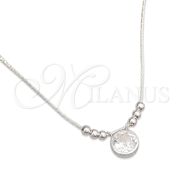 Sterling Silver Fancy Necklace, Snake and Ball Design, with White Cubic Zirconia, Polished, Silver Finish, 04.402.0011.18 (08 MM Thickness, 18 Inches Length)