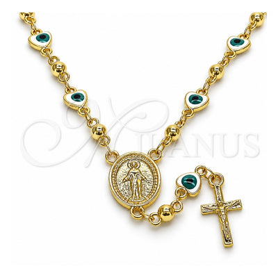 Oro Laminado Medium Rosary, Gold Filled Style Virgen Maria and Crucifix Design, White Enamel Finish, Golden Finish, 09.213.0015.1.18