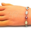 Oro Laminado Fancy Bracelet, Gold Filled Style Virgen Maria and Evil Eye Design, Multicolor Enamel Finish, Golden Finish, 03.213.0159.1.08