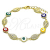 Oro Laminado Fancy Bracelet, Gold Filled Style Virgen Maria and Evil Eye Design, Multicolor Enamel Finish, Golden Finish, 03.213.0159.1.08 (08 MM Thickness, 8 Inches Length)