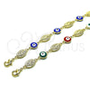 Oro Laminado Fancy Bracelet, Gold Filled Style Virgen Maria and Evil Eye Design, Multicolor Enamel Finish, Golden Finish, 03.213.0159.1.08 (08 MM Thickness, 8 Inches Length)