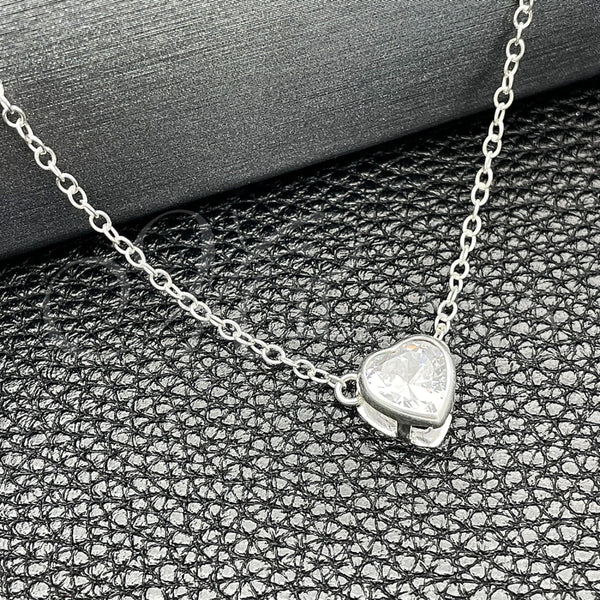Sterling Silver Fancy Necklace, Heart and Rolo Design, with White Cubic Zirconia, Polished, Silver Finish, 04.401.0016.18 (08 MM Thickness, 18 Inches Length)