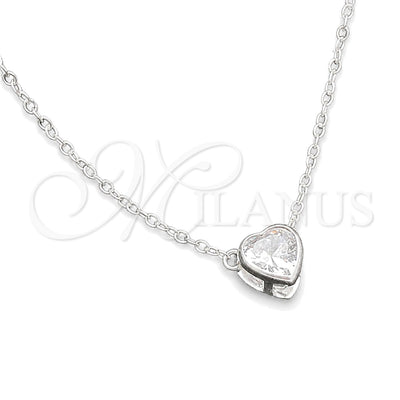 Sterling Silver Fancy Necklace, Heart and Rolo Design, with White Cubic Zirconia, Polished, Silver Finish for wholesale, main product view