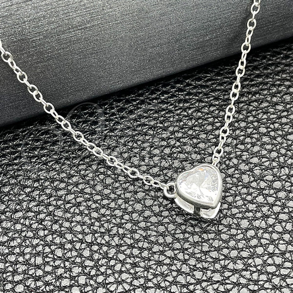 Sterling Silver Necklace — Fancy Necklace Heart and Rolo Design with White — main product view — SKU 149793 | Plata 925 collar — elegante Necklace corazón and Rolo diseño with blanco — SKU 149793