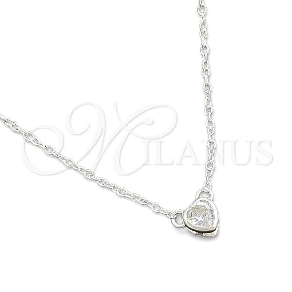 Sterling Silver Necklace — Fancy Necklace Heart and Rolo Design with White — main product view — SKU 149794 | Plata 925 collar — elegante Necklace corazón and Rolo diseño with blanco — SKU 149794