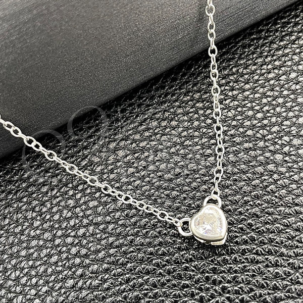 Sterling Silver Necklace — Fancy Necklace Heart and Rolo Design with White — main product view — SKU 149794 | Plata 925 collar — elegante Necklace corazón and Rolo diseño with blanco — SKU 149794