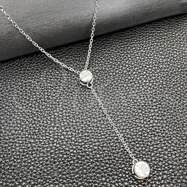 Sterling Silver Fancy Necklace, Star and Rolo Design, with White Cubic Zirconia, Polished, Silver Finish, 04.401.0018.18 (08 MM Thickness, 18 Inches Length)