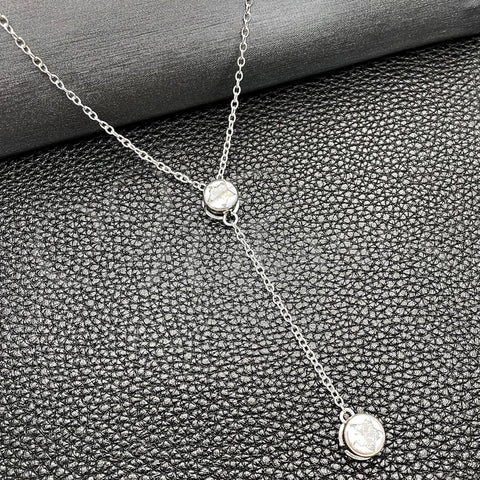 Sterling Silver Fancy Necklace, Star and Rolo Design, with White Cubic Zirconia, Polished, Silver Finish, 04.401.0018.18 (08 MM Thickness, 18 Inches Length)