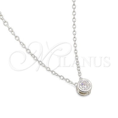 Sterling Silver Fancy Necklace, Flower and Rolo Design, with White Cubic Zirconia, Polished, Silver Finish for wholesale, main product view