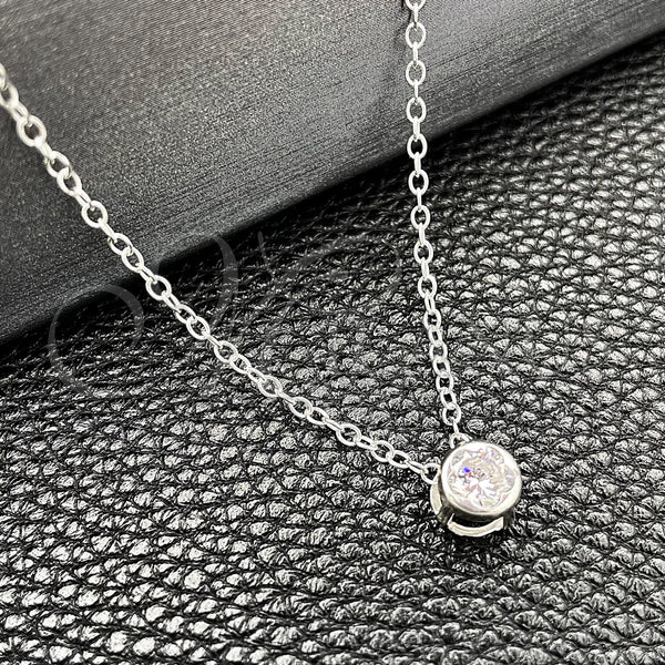 Sterling Silver Necklace — Fancy Necklace Flower and Rolo Design with White — main product view — SKU 149796 | Plata 925 collar — elegante Necklace flor and Rolo diseño with blanco — SKU 149796
