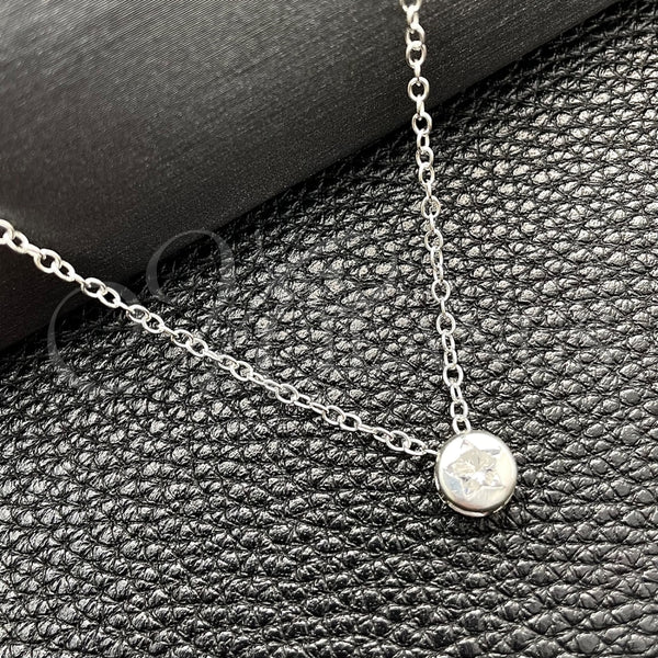 Sterling Silver Fancy Necklace, Star and Rolo Design, with White Cubic Zirconia, Polished, Silver Finish, 04.401.0020.18 (06 MM Thickness, 18 Inches Length)