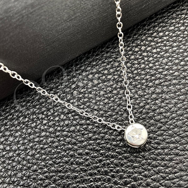 Sterling Silver Necklace — Fancy Necklace Star and Rolo Design with White — main product view — SKU 149797 | Plata 925 collar — elegante Necklace estrella and Rolo diseño with blanco — SKU 149797