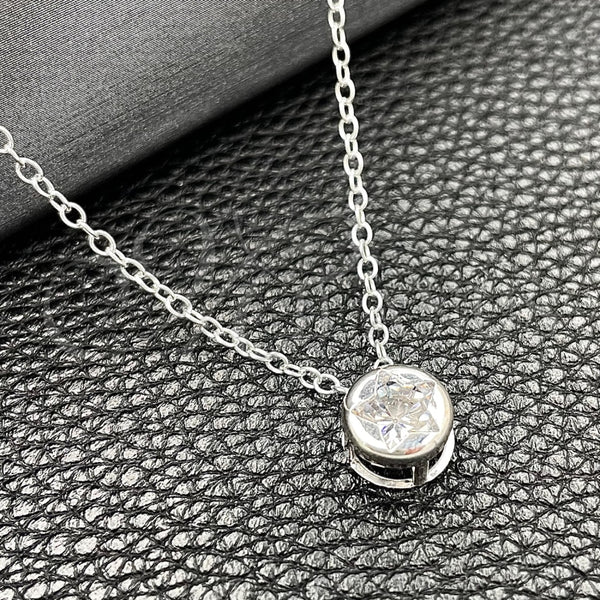 Sterling Silver Fancy Necklace, Star and Rolo Design, with White Cubic Zirconia, Polished, Silver Finish, 04.401.0021.18 (08 MM Thickness, 18 Inches Length)