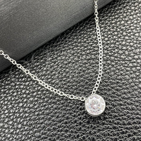 Sterling Silver Fancy Necklace, Rolo Design, with White Cubic Zirconia, Polished, Silver Finish, 04.401.0022.18 (08 MM Thickness, 18 Inches Length)